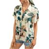 imageSweatyRocks Womens Short Sleeve Cute Print Button Down Shirt TopsBeige Leaf