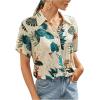 imageSweatyRocks Womens Short Sleeve Cute Print Button Down Shirt TopsBeige Leaf