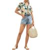 imageSweatyRocks Womens Short Sleeve Cute Print Button Down Shirt TopsBeige Leaf