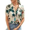 imageSweatyRocks Womens Short Sleeve Cute Print Button Down Shirt TopsBeige Leaf