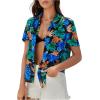 imageSweatyRocks Womens Short Sleeve Cute Print Button Down Shirt TopsBlack and Blue