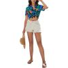 imageSweatyRocks Womens Short Sleeve Cute Print Button Down Shirt TopsBlack and Blue