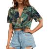 imageSweatyRocks Womens Short Sleeve Cute Print Button Down Shirt TopsBlue and Green