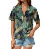 imageSweatyRocks Womens Short Sleeve Cute Print Button Down Shirt TopsBlue and Green