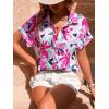 imageSweatyRocks Womens Short Sleeve Cute Print Button Down Shirt TopsHot Pink Flowers