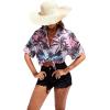 imageSweatyRocks Womens Short Sleeve Cute Print Button Down Shirt TopsPurple Tree