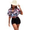 imageSweatyRocks Womens Short Sleeve Cute Print Button Down Shirt TopsPurple Tree