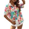 imageSweatyRocks Womens Short Sleeve Cute Print Button Down Shirt TopsRed Green