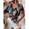 imageSweatyRocks Womens Short Sleeve Cute Print Button Down Shirt TopsTropical Black