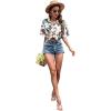 imageSweatyRocks Womens Short Sleeve Cute Print Button Down Shirt TopsWhite Green