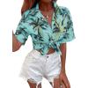 imageSweatyRocks Womens Short Sleeve Cute Print Button Down Shirt TopsMint Blue