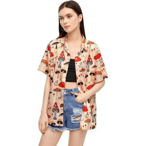 imageSweatyRocks Womens Short Sleeve Cute Print Button Down Shirt TopsMushroom Apricot