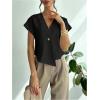 imageSweatyRocks Womens Asymmetrical Hem Button Work Blouses V Neck Short Sleeve Tops ShirtsBlack