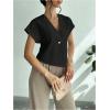imageSweatyRocks Womens Asymmetrical Hem Button Work Blouses V Neck Short Sleeve Tops ShirtsBlack