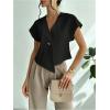 imageSweatyRocks Womens Asymmetrical Hem Button Work Blouses V Neck Short Sleeve Tops ShirtsBlack