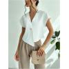 imageSweatyRocks Womens Asymmetrical Hem Button Work Blouses V Neck Short Sleeve Tops ShirtsWhite