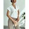 imageSweatyRocks Womens Asymmetrical Hem Button Work Blouses V Neck Short Sleeve Tops ShirtsWhite