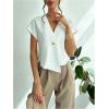imageSweatyRocks Womens Asymmetrical Hem Button Work Blouses V Neck Short Sleeve Tops ShirtsWhite