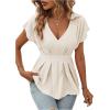 imageSweatyRocks Womens Batwing Sleeve V Neck Fold Pleated Ruffle Hem Blouse Peplum TopApricot