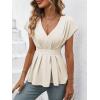 imageSweatyRocks Womens Batwing Sleeve V Neck Fold Pleated Ruffle Hem Blouse Peplum TopApricot