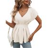 imageSweatyRocks Womens Batwing Sleeve V Neck Fold Pleated Ruffle Hem Blouse Peplum TopApricot