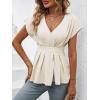 imageSweatyRocks Womens Batwing Sleeve V Neck Fold Pleated Ruffle Hem Blouse Peplum TopApricot