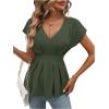imageSweatyRocks Womens Batwing Sleeve V Neck Fold Pleated Ruffle Hem Blouse Peplum TopArmy Green