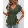imageSweatyRocks Womens Batwing Sleeve V Neck Fold Pleated Ruffle Hem Blouse Peplum TopArmy Green