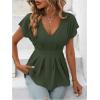 imageSweatyRocks Womens Batwing Sleeve V Neck Fold Pleated Ruffle Hem Blouse Peplum TopArmy Green