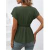 imageSweatyRocks Womens Batwing Sleeve V Neck Fold Pleated Ruffle Hem Blouse Peplum TopArmy Green