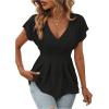 imageSweatyRocks Womens Batwing Sleeve V Neck Fold Pleated Ruffle Hem Blouse Peplum TopBlack
