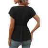 imageSweatyRocks Womens Batwing Sleeve V Neck Fold Pleated Ruffle Hem Blouse Peplum TopBlack