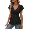 imageSweatyRocks Womens Batwing Sleeve V Neck Fold Pleated Ruffle Hem Blouse Peplum TopBlack