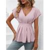 imageSweatyRocks Womens Batwing Sleeve V Neck Fold Pleated Ruffle Hem Blouse Peplum TopPink