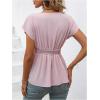 imageSweatyRocks Womens Batwing Sleeve V Neck Fold Pleated Ruffle Hem Blouse Peplum TopPink