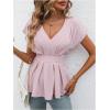imageSweatyRocks Womens Batwing Sleeve V Neck Fold Pleated Ruffle Hem Blouse Peplum TopPink
