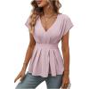imageSweatyRocks Womens Batwing Sleeve V Neck Fold Pleated Ruffle Hem Blouse Peplum TopPink