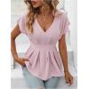 imageSweatyRocks Womens Batwing Sleeve V Neck Fold Pleated Ruffle Hem Blouse Peplum TopPink