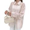 imageSweatyRocks Womens Button Down Blouses Long Sleeve Sun Protection Sheer Shirts Loose Casual TopsPink