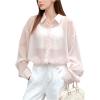 imageSweatyRocks Womens Button Down Blouses Long Sleeve Sun Protection Sheer Shirts Loose Casual TopsPink