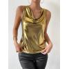 imageSweatyRocks Womens Casual Cowl Neck Sleeveless Metallic Pullover Solid Blouse Shirt Tank TopGold