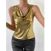 imageSweatyRocks Womens Casual Cowl Neck Sleeveless Metallic Pullover Solid Blouse Shirt Tank TopGold