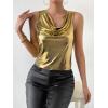 imageSweatyRocks Womens Casual Cowl Neck Sleeveless Metallic Pullover Solid Blouse Shirt Tank TopGold