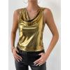 imageSweatyRocks Womens Casual Cowl Neck Sleeveless Metallic Pullover Solid Blouse Shirt Tank TopGold