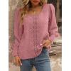 imageSweatyRocks Womens Casual Lace Shirred Long Sleeve Blouse Swiss Dot Round Neck Shirts TopDusty Pink