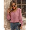 imageSweatyRocks Womens Casual Lace Shirred Long Sleeve Blouse Swiss Dot Round Neck Shirts TopDusty Pink