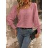 imageSweatyRocks Womens Casual Lace Shirred Long Sleeve Blouse Swiss Dot Round Neck Shirts TopDusty Pink
