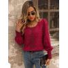 imageSweatyRocks Womens Casual Lace Shirred Long Sleeve Blouse Swiss Dot Round Neck Shirts TopRed