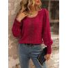imageSweatyRocks Womens Casual Lace Shirred Long Sleeve Blouse Swiss Dot Round Neck Shirts TopRed