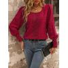 imageSweatyRocks Womens Casual Lace Shirred Long Sleeve Blouse Swiss Dot Round Neck Shirts TopRed